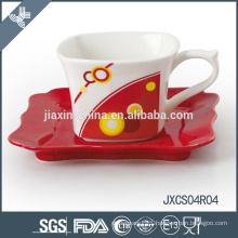 Wholesale porcelain square coffee cup and saucer, sliver design cup set, small cup set